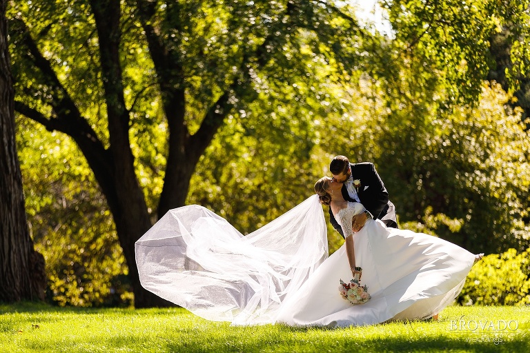 Matthew dipping Karen while her veil flies
