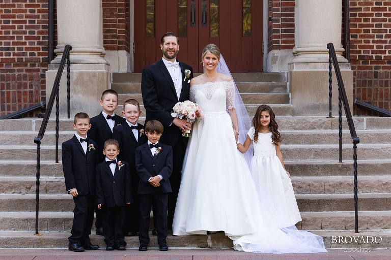 Karen and Matthew with the kids in the wedding party