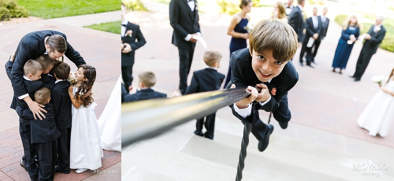 Children goofing around outside of wedding party