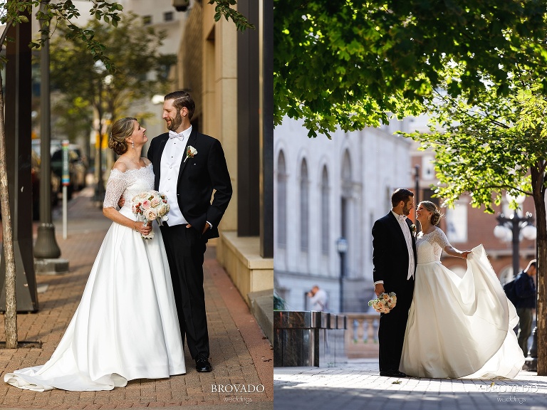 Bride and groom enjoy sunset in St. Paul