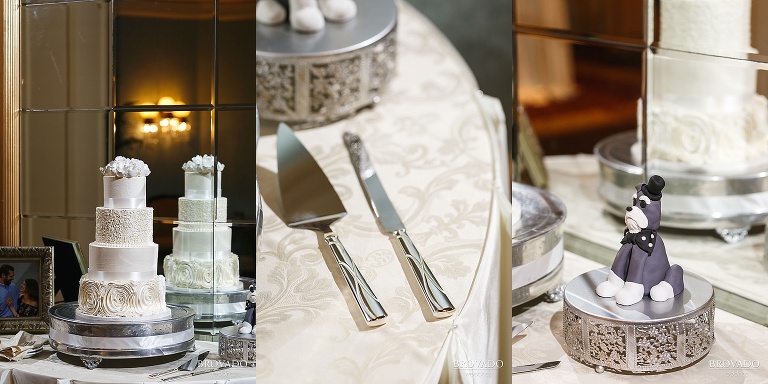 Classic wedding cake and fondant dog cake