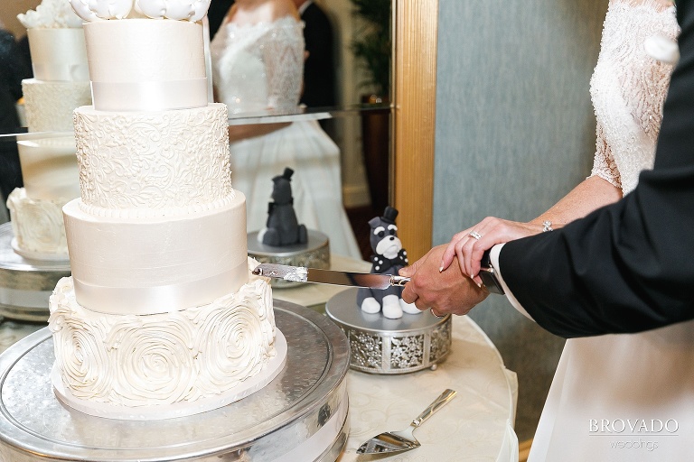 Close up of cake cutting