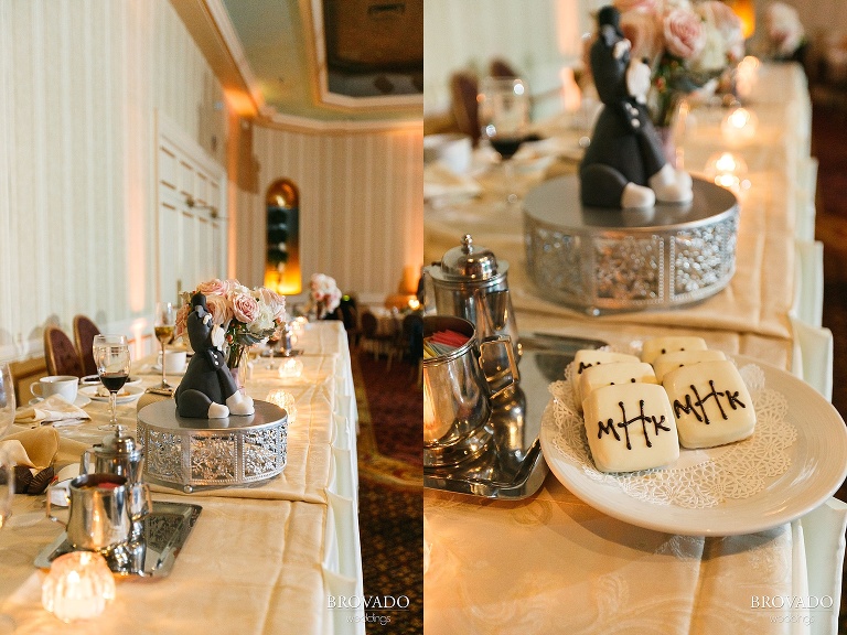 Close up of wedding cake and cookies