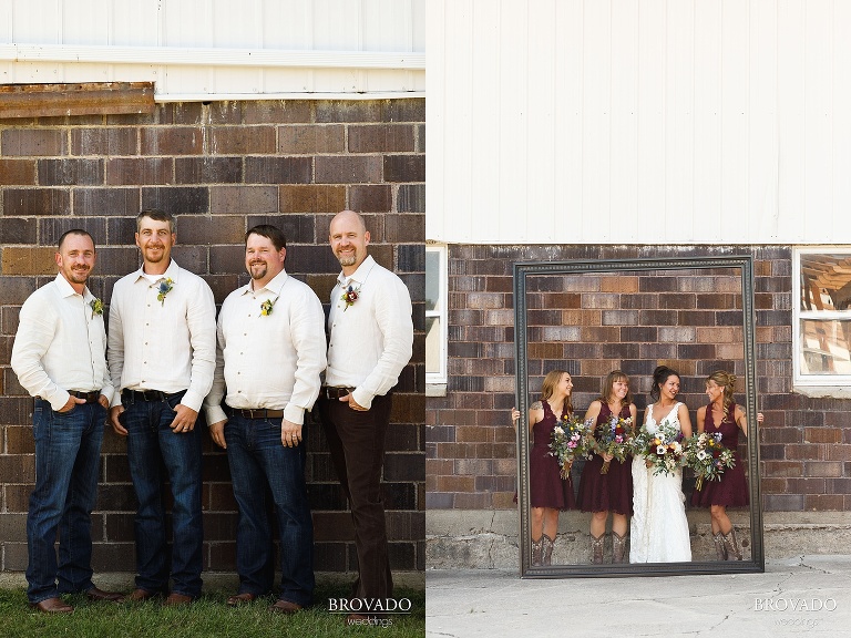 Groom with groomsmen and bride with bridesmaids