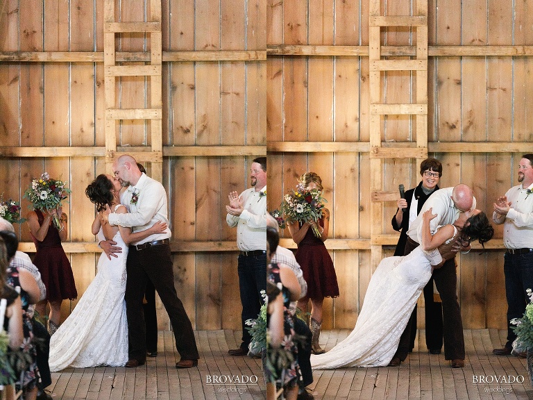 Kelly and Robert's first kiss as husband and wife