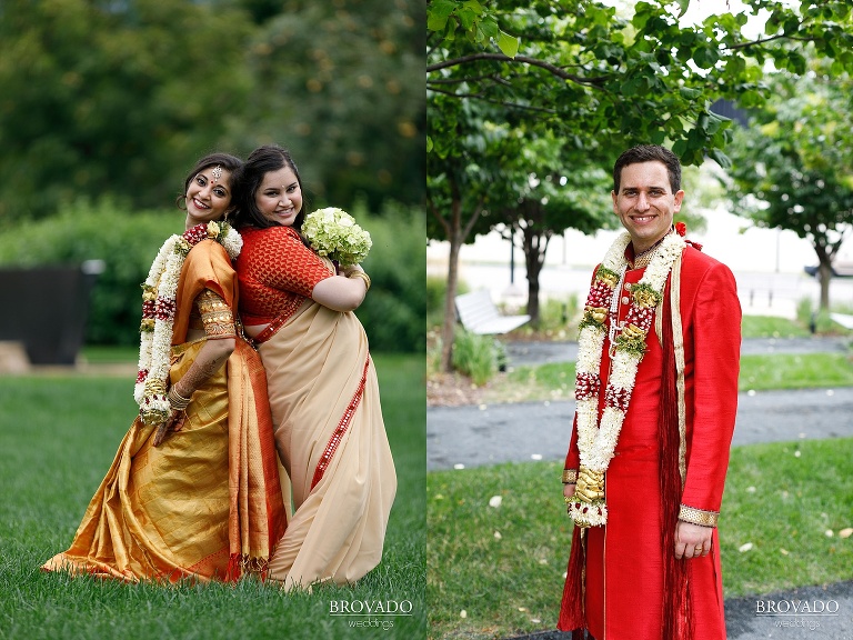 Bride posing with bridesmaid
