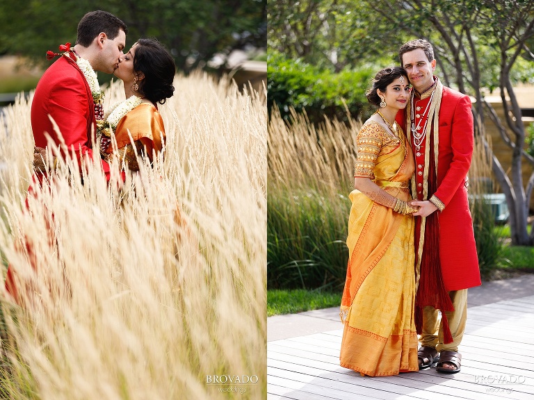Bride and groom embracing