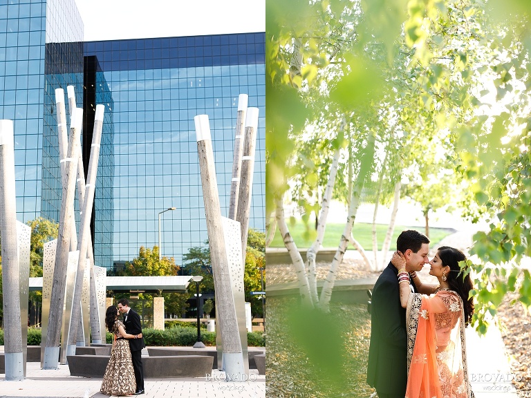 Bride and groom embracing