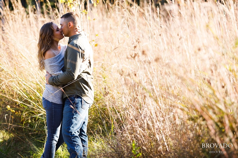 romantic engagement photography in field