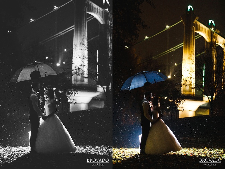 rainy nighttime photo by hennepin avenue bridge
