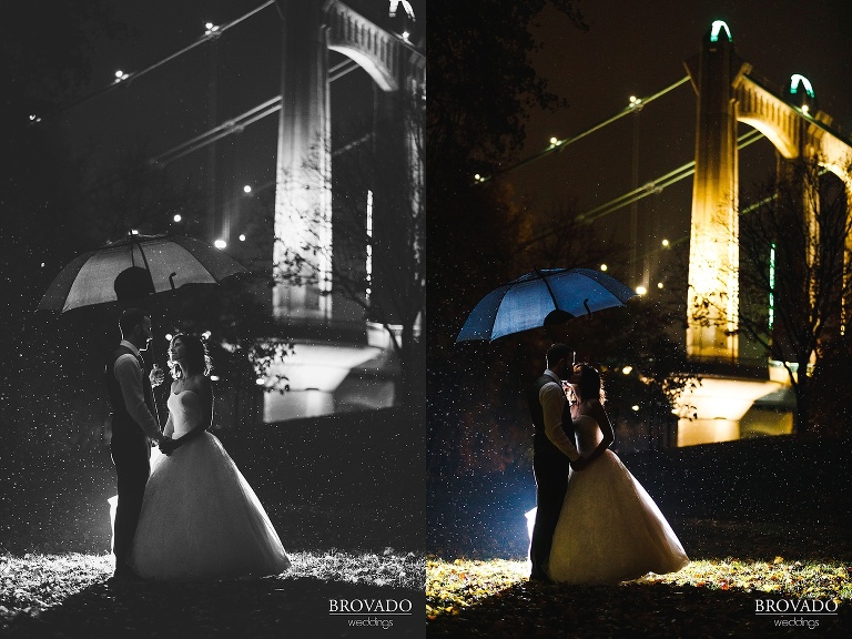 rainy nighttime photo by hennepin avenue bridge