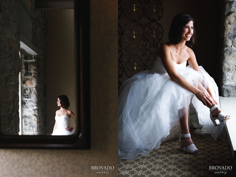 Stephanie posing by a window at the Nicollet Island Inn