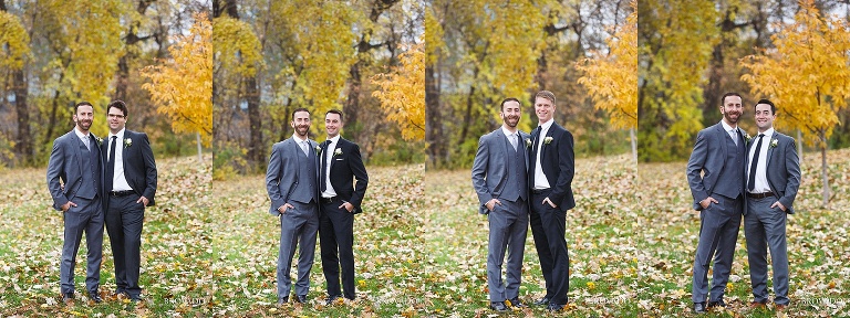 Groom posing individually with groomsmen