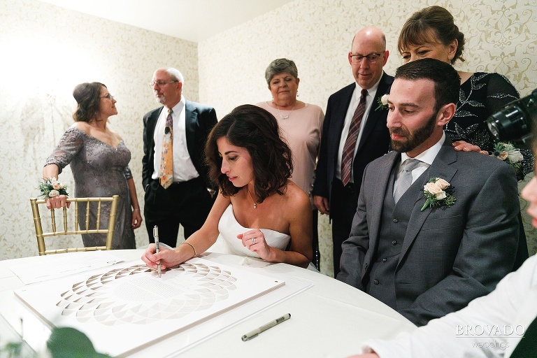 Stephanie signing the ketubah