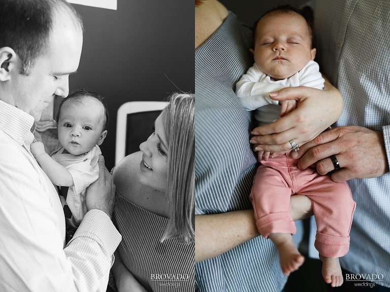 closeup of baby nellie in her father's arms