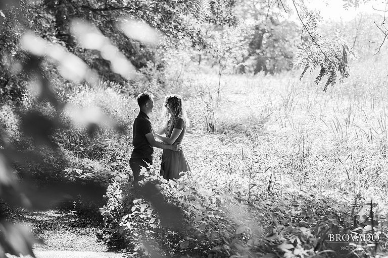 Black and white engagement at mn arboretum