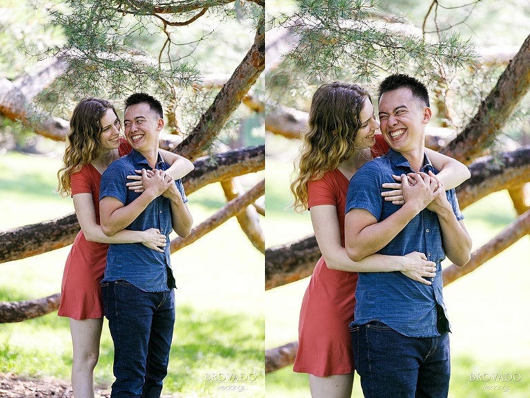 Sarah hugging her fiance Chris from behind