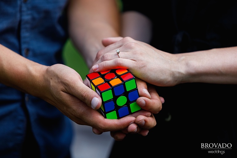 Engagement ring with rubik's cube