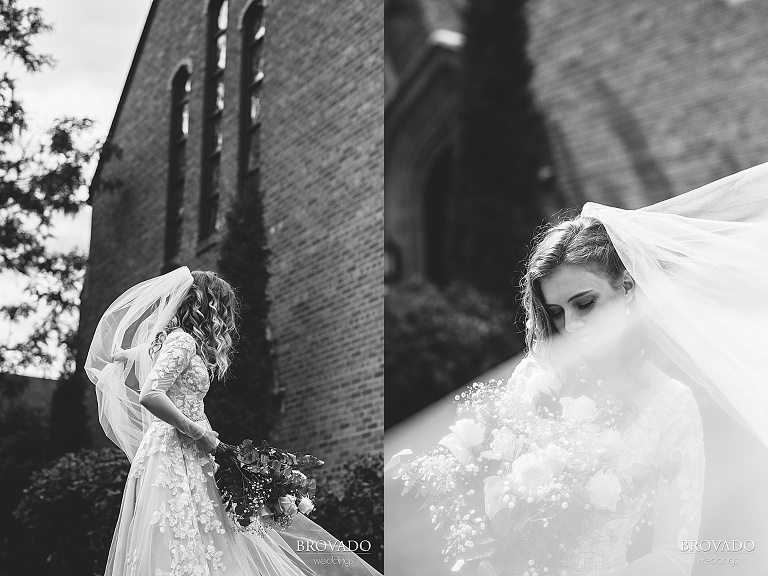 Moody black and white bride portraits