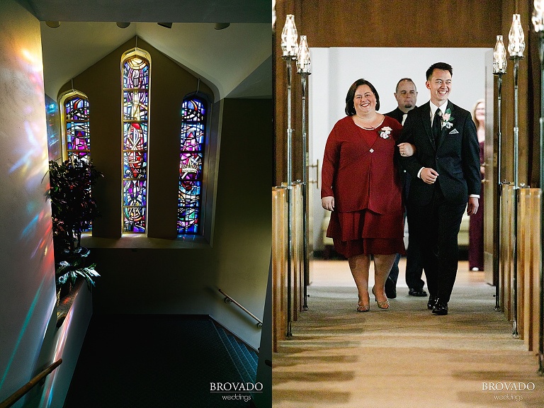 Chris and his mother walking down the aisle