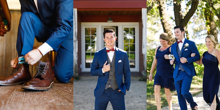 Groom walking mothers down the aisle