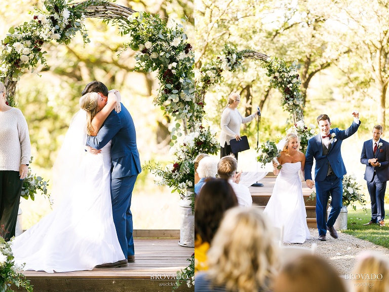 Delaney and Zachary embracing during wedding ceremony