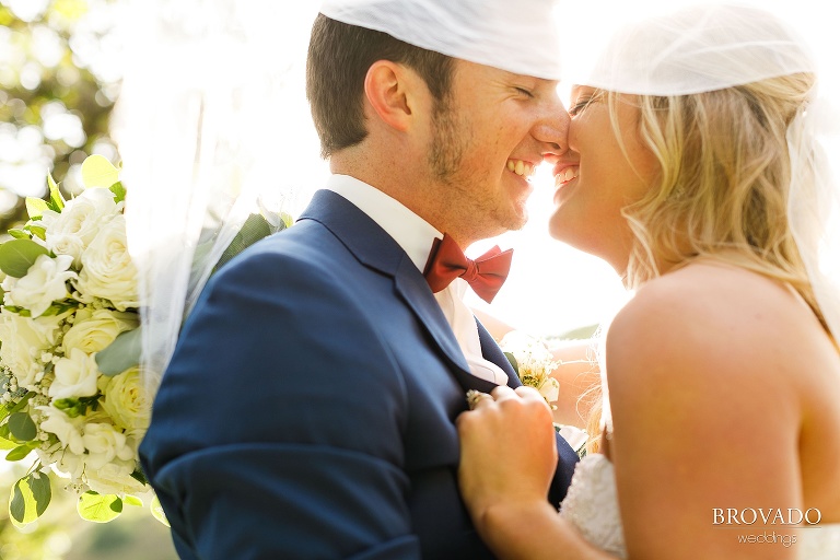 Closeup smiling photo of bride and groom