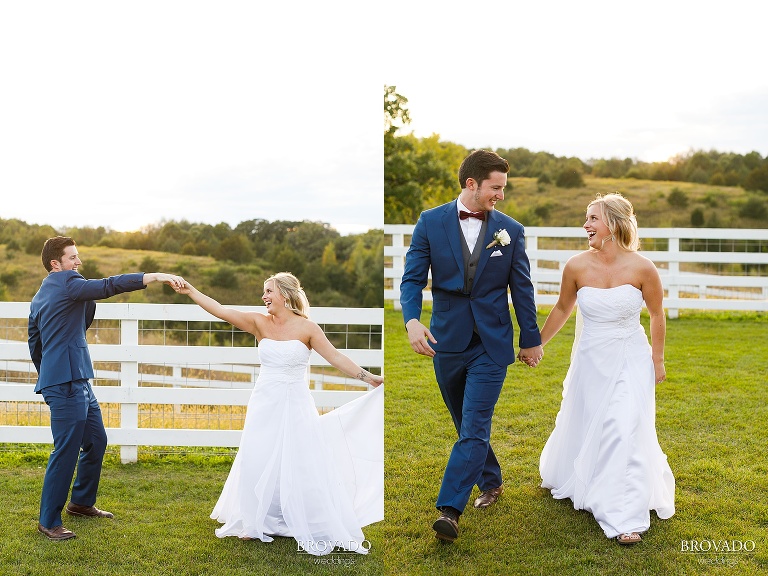 Sunset farm wedding candids