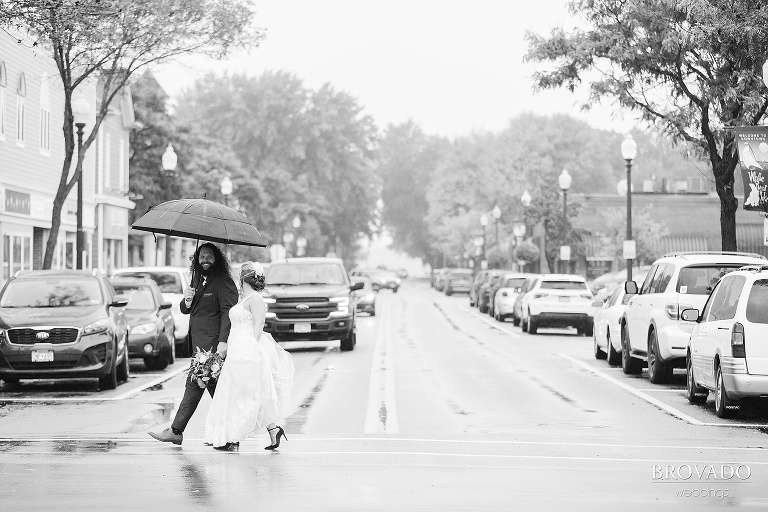 Bethany and Andy crossing a white bear lake street