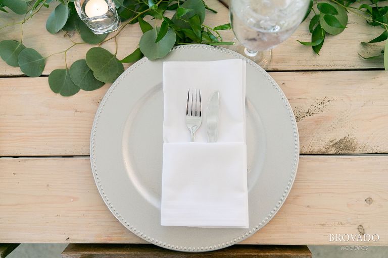 Overhead view of simple white table setup