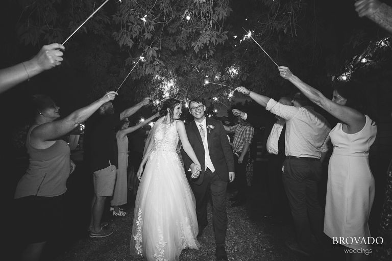Smiley sparkler exit for the newlyweds