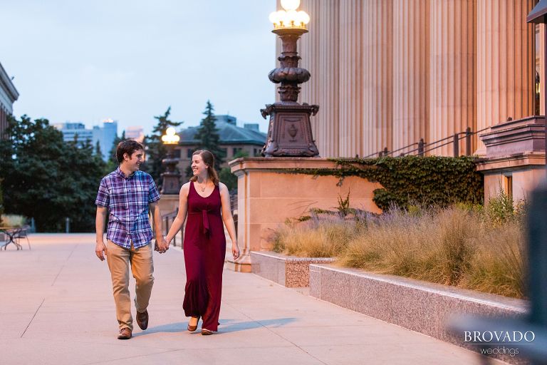 Nighttime Minneapolis engagement photo