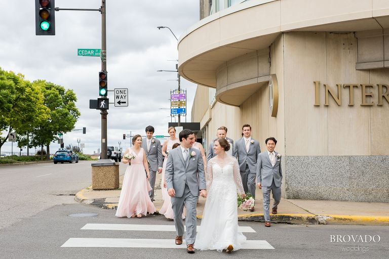 Wedding party in front of intercontinental hotel