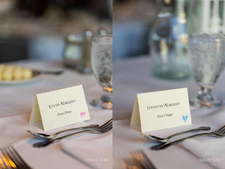 Close up of head table placards