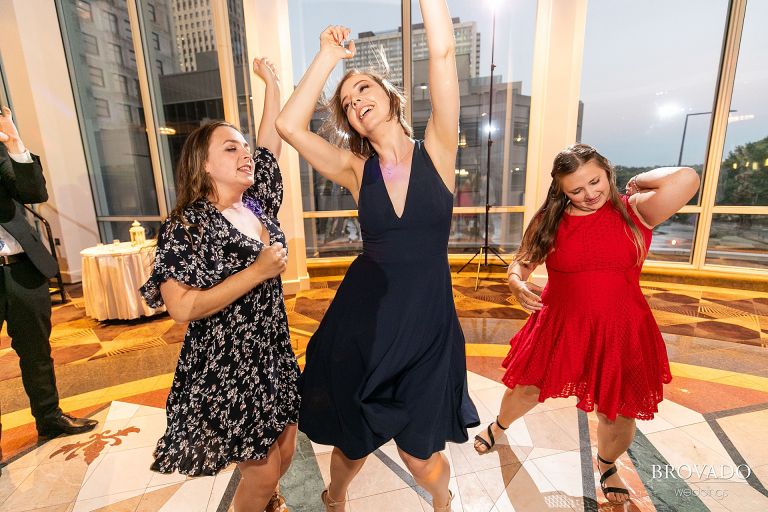 Dancing wedding guests