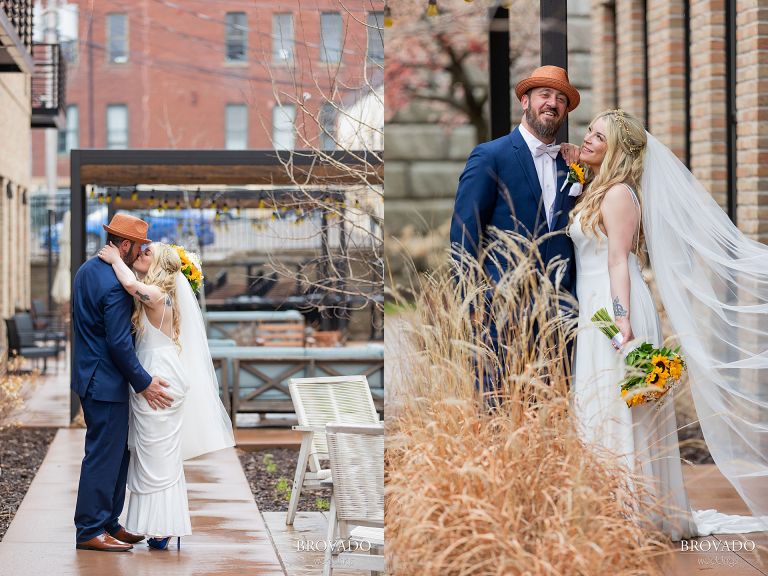 Bride and groom kissing