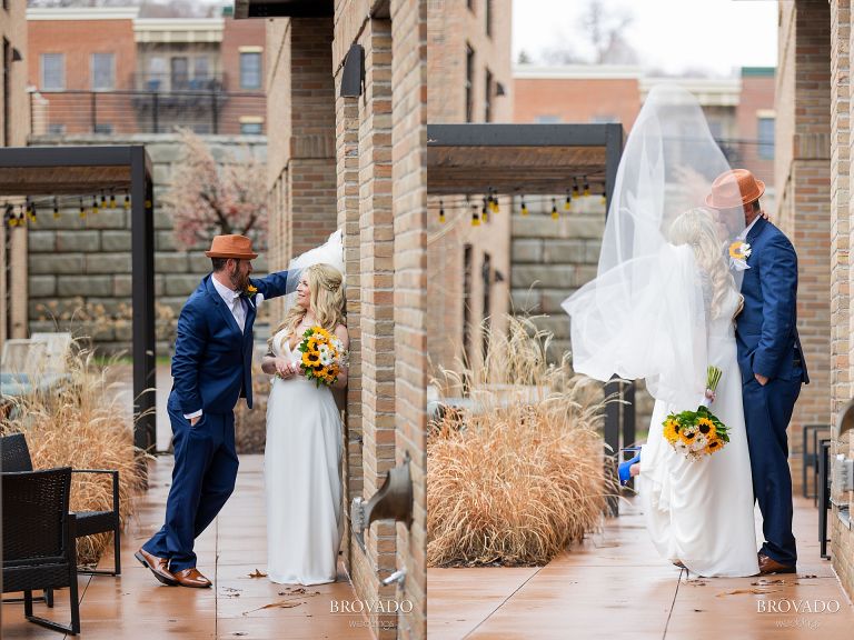 Bride and groom in downtown stillwater