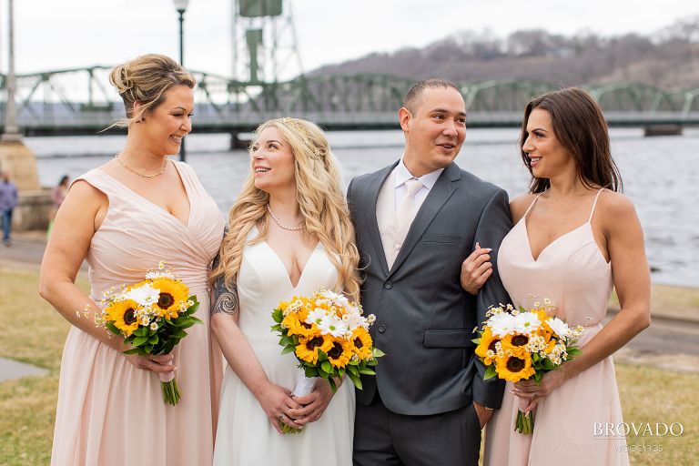 Bridal party laughing together