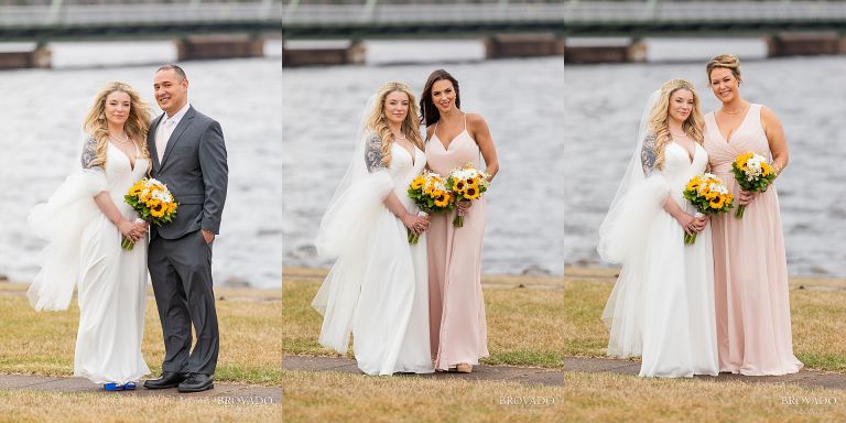 Bride posing with bridesmaids and man of honor