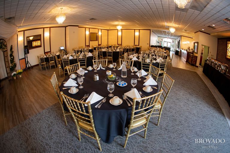 Fisheye angle of wedding reception setup